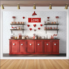 Lofaris Red and White Love Sign and Hearts Party Backdrop, Rustic Brick Wall Valentine's Day Decor