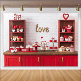 Lofaris Romantic Red and White Hearts Party Backdrop with Gold Love Sign, Valentine's Day Celebration Decor