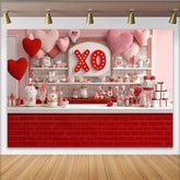 Lofaris Sweet Candy Shop with Red and Pink Hearts XO Sign Party Backdrop, Valentine's Day Love Celebration