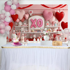Lofaris Romantic Pink and Red Hearts with Glitter XO Sign Party Backdrop, Sweet Candy Shop Valentine's Day Decor