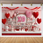 Lofaris Romantic Pink and Red Hearts with Glitter XO Sign Party Backdrop, Sweet Candy Shop Valentine's Day Decor