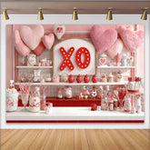Lofaris Pink and Red XO Hearts Sweet Shop Party Backdrop, Romantic Valentine's Day Love Celebration Decor