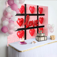Lofaris Red Heart Balloons and Love Tic-Tac-Toe Party Backdrop, Romantic Valentine's Day Celebration Decor