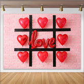 Lofaris Red Heart Balloons and Love Tic-Tac-Toe Party Backdrop, Romantic Valentine's Day Celebration Decor