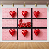Lofaris Pink Brick Wall with Red Heart and LOVE Balloons Party Backdrop, Valentine's Day Romantic Celebration Decor