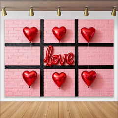 Lofaris Pink Brick Wall with Red Heart and LOVE Balloons Party Backdrop, Valentine's Day Romantic Celebration Decor