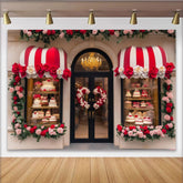 Lofaris Red and White Rose Bakery Party Backdrop, Elegant Floral Shop Window for Birthday and Wedding Celebration