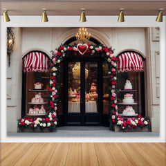 Lofaris Red and Pink Rose Floral Arch with Heart Bakery Party Backdrop, Romantic Valentine's Day Celebration Decor