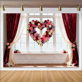 Lofaris Heart Shaped Rose Wreath Party Backdrop, Elegant Floral Window Decor for Wedding and Anniversary