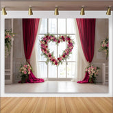 Lofaris Elegant Red and Pink Rose Heart Wreath Window Party Backdrop, Romantic Wedding Engagement Decor