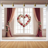 Lofaris Romantic Heart Shaped Rose Floral Party Backdrop with Elegant Drapes, Perfect for Wedding and Anniversary
