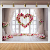 Lofaris Elegant Pink and Red Rose Heart Floral Party Backdrop, Dreamy Window Scene for Wedding or Anniversary