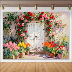 Lofaris Romantischer Hintergrund mit Rosen und Tulpen, Fotokulisse für Frühlingsfeiern, florale Wanddekoration