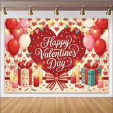 Lofaris Happy Valentine's Day Party Backdrop with Red Hearts and Balloons, Romantic Love Celebration Decor