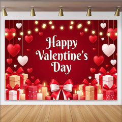 Lofaris Romantischer roter Valentinstags-Hintergrund mit Herzen, Geschenken und Kerzen, festliche Fotokulisse für Paare