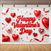 Lofaris Red and White Happy Valentine's Day Party Backdrop, Romantic Heart Balloons and Ribbons Celebration Decor
