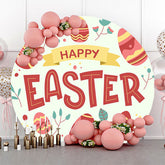 Light Green Red Eggs Round Happy Easter Backdrop