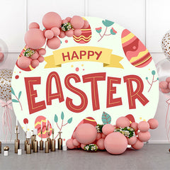 Light Green Red Eggs Round Happy Easter Backdrop
