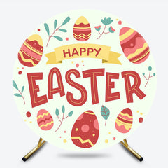 Light Green Red Eggs Round Happy Easter Backdrop