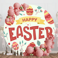 Light Green Red Eggs Round Happy Easter Backdrop