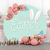 Green White Dots Floral Eggs Round Easter Backdrop