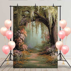 Lofaris Enchanted Forest Path Backdrop, Wisteria Arch and Wildflowers for Fairytale Portrait
