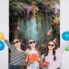 Lofaris Secret Forest Garden Backdrop, Hanging Floral Vine and Colorful Flower Path for Spring