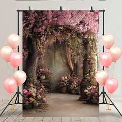 Lofaris Romantic Indoor Floral Backdrop, Hanging Wisteria and Classical Pillars for Bridal Portrait