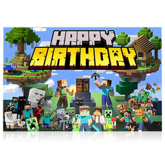 Lofaris Game Theme Pixel Cartoon Birthday Backdrop for Boy