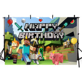 Lofaris Game Happy Birthday Pixel Party Backdrop for Kids