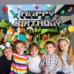 Lofaris Game Happy Birthday Pixel Party Backdrop for Kids