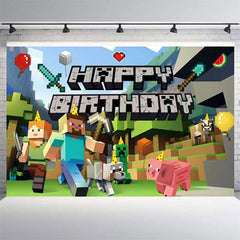 Lofaris Game Happy Birthday Pixel Party Backdrop for Kids