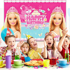 Lofaris Pink Cartoon Princess Theme Party Birthday Backdrop