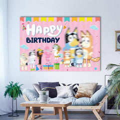 Lofaris Pink Dogs Happy Birthday Girls Party Backdrop
