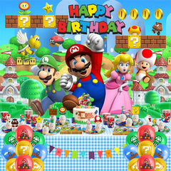 Lofaris Super Brother Mushroom Birthday Party Backdrop