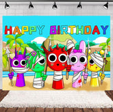 Lofaris Cartoon Theme Happy Birthday Kids Party Backdrop