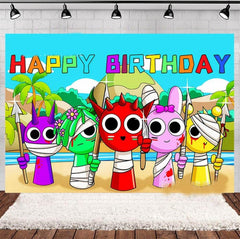 Lofaris Cartoon Theme Happy Birthday Kids Party Backdrop