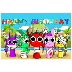 Lofaris Cartoon Theme Happy Birthday Kids Party Backdrop