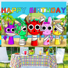 Lofaris Cartoon Theme Happy Birthday Kids Party Backdrop
