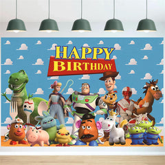 Lofaris Blue Cartoon Story Happy Birthday Party Backdrop