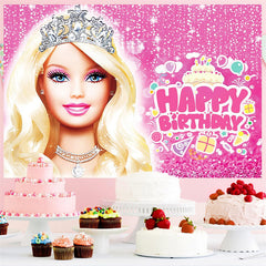 Lofaris Pink Glitter Princess Birthday Party Backdrop