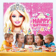 Lofaris Pink Glitter Princess Birthday Party Backdrop