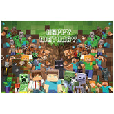 Lofaris Green Pixel Happy Birthday Party Backdrop