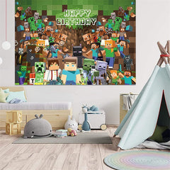 Lofaris Green Pixel Happy Birthday Party Backdrop