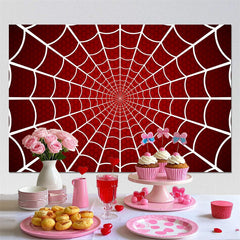Lofaris Red Spider Web Theme Birthday Backdrop Decor