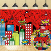 Lofaris Red Spider Web City Birthday Party Backdrop