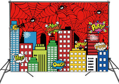 Lofaris Red Spider Web City Birthday Party Backdrop