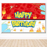 Lofaris Red Flame Cartoon Happy Birthday Party Backdrop