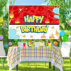 Lofaris Red Flame Cartoon Happy Birthday Party Backdrop