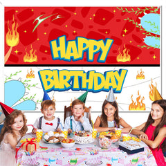 Lofaris Red Flame Cartoon Happy Birthday Party Backdrop